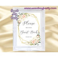 Geometric gust book sign printable,Ivory Blush guest book sign,(128)